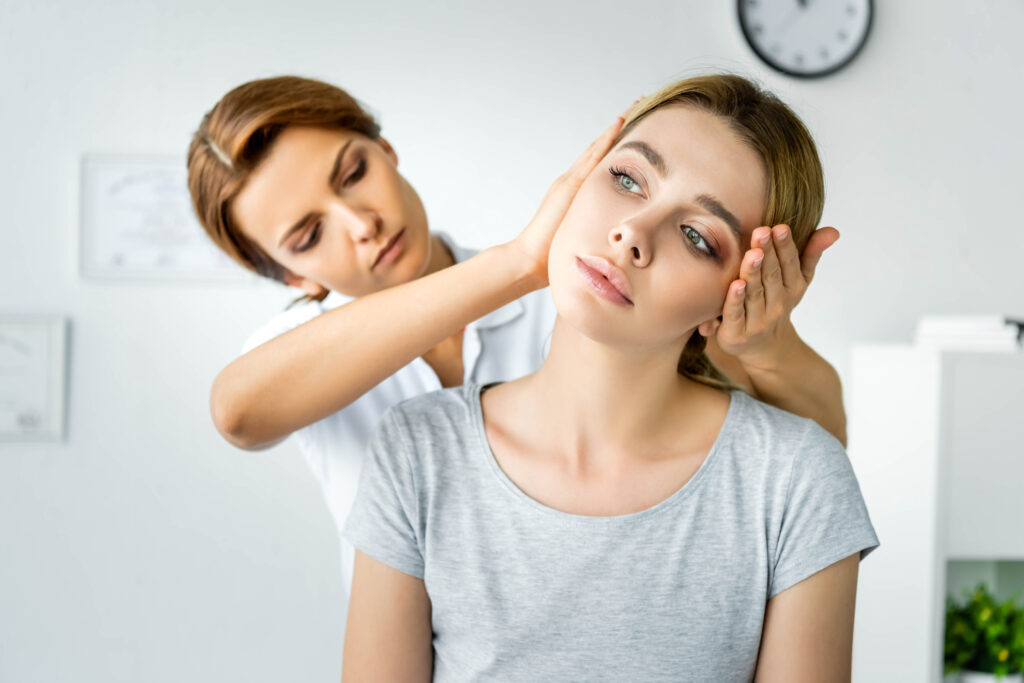 A young woman in Winnipeg receives vestibular therapy for vertigo.